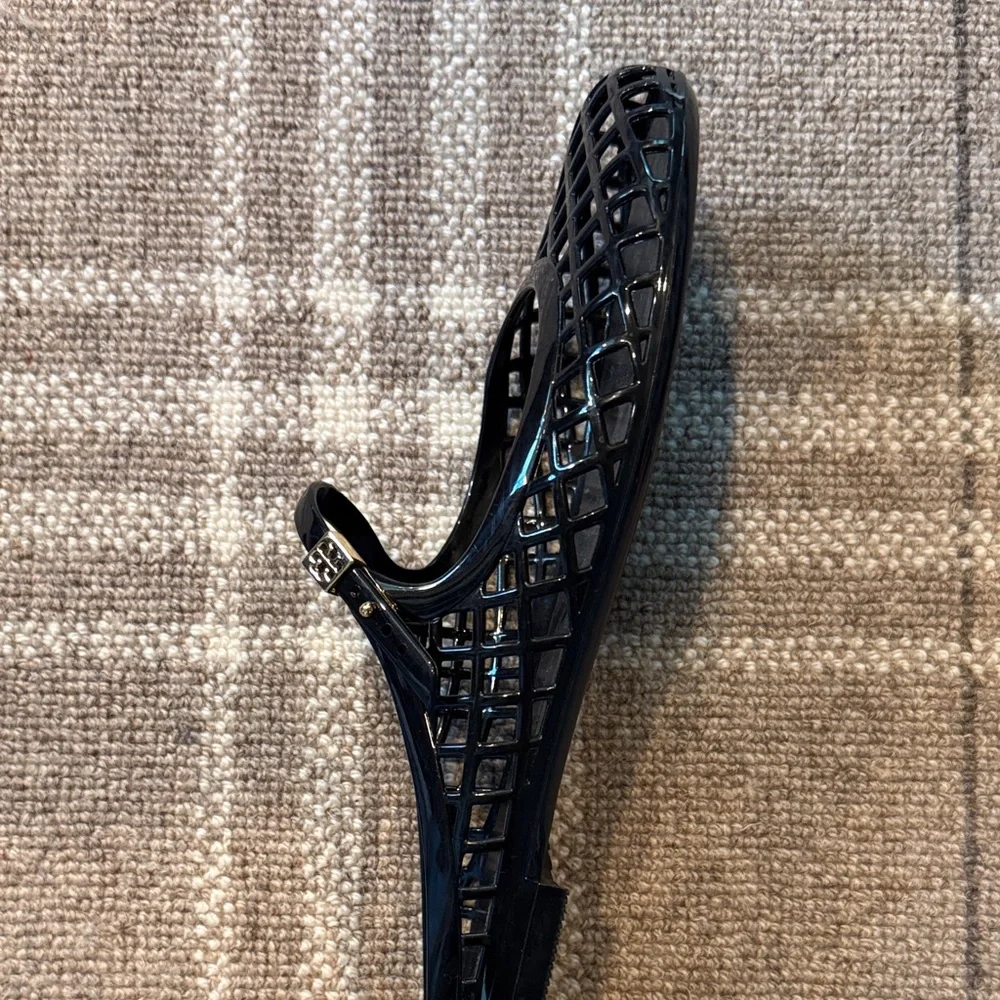 Tory Burch Black Lattice Flats with Gold Detail - Picture 4 of 5